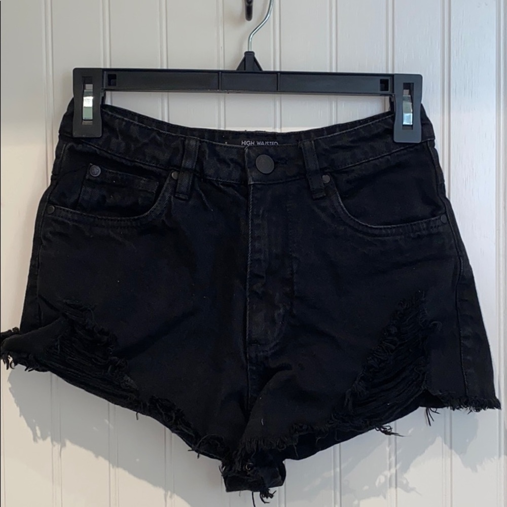 High waisted black jeans shorts